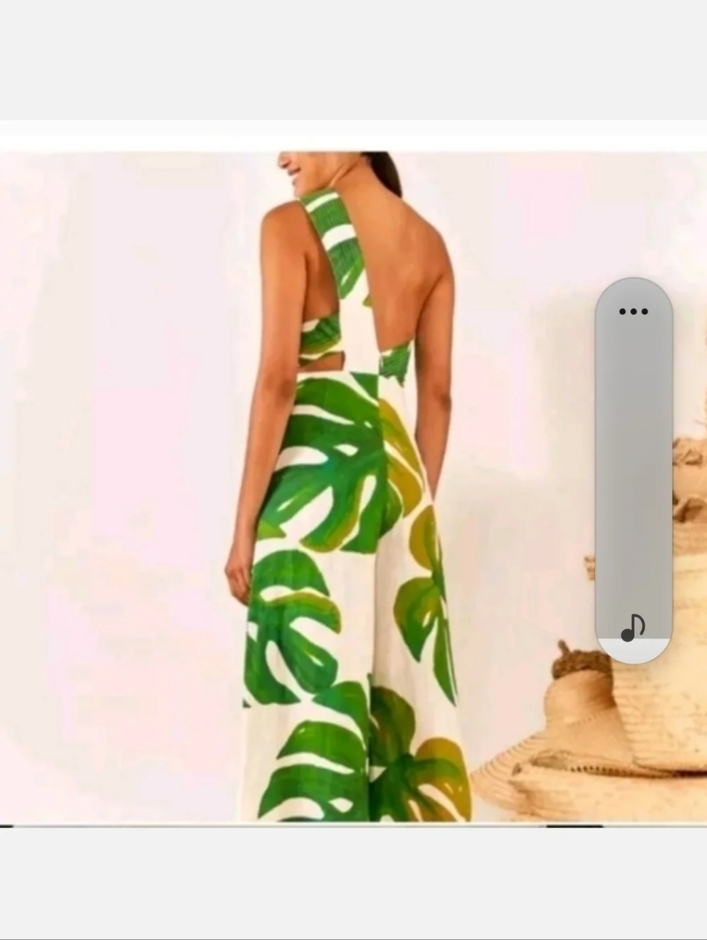 FARM Rio Green Tropical-Print One-Shoulder Jumpsuit